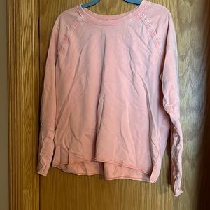 Eddie Bauer- light weight peach sweatshirt.  Rough ends at sleeves and bottom.